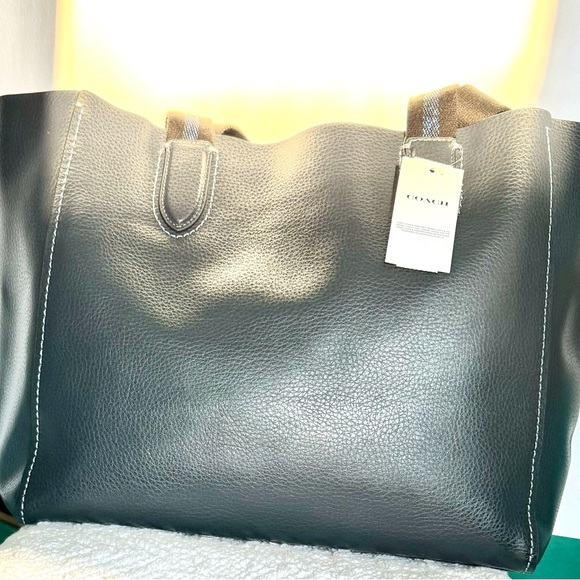 NWT COACH DERBY LEATHER TOTE WITH HORSE AND CARRIAGE SILVER/NAVY SHOULDER BAG - Picture 7 of 7